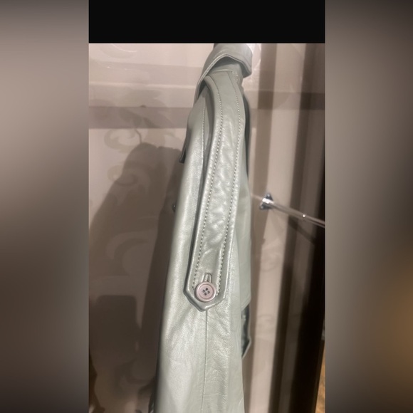 2nd day gray with green undertones leather Trench Coat - Picture 7 of 10